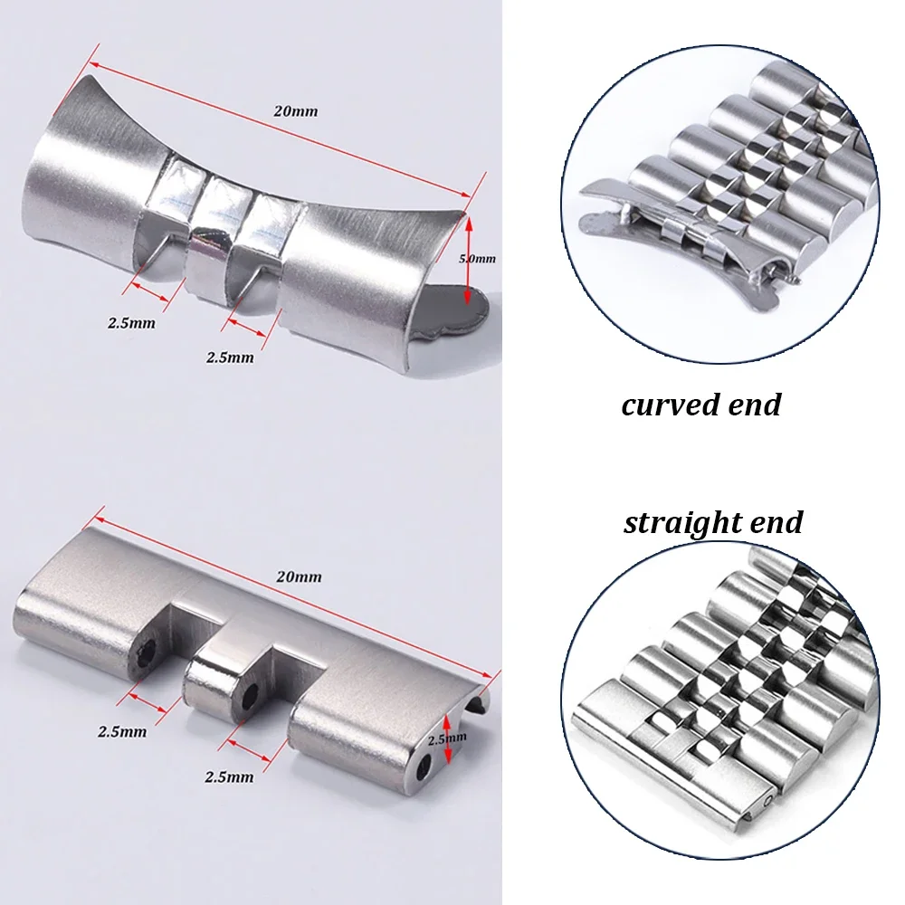 Watch Band Connector - 2pcs Stainless Steel Straight Curved End