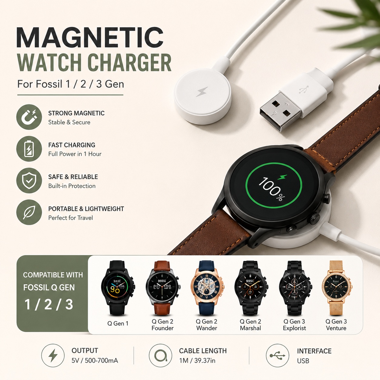 USB Watch Charger Adapter Smar - đánh giá và giá Fossil Smartwatch Accessories